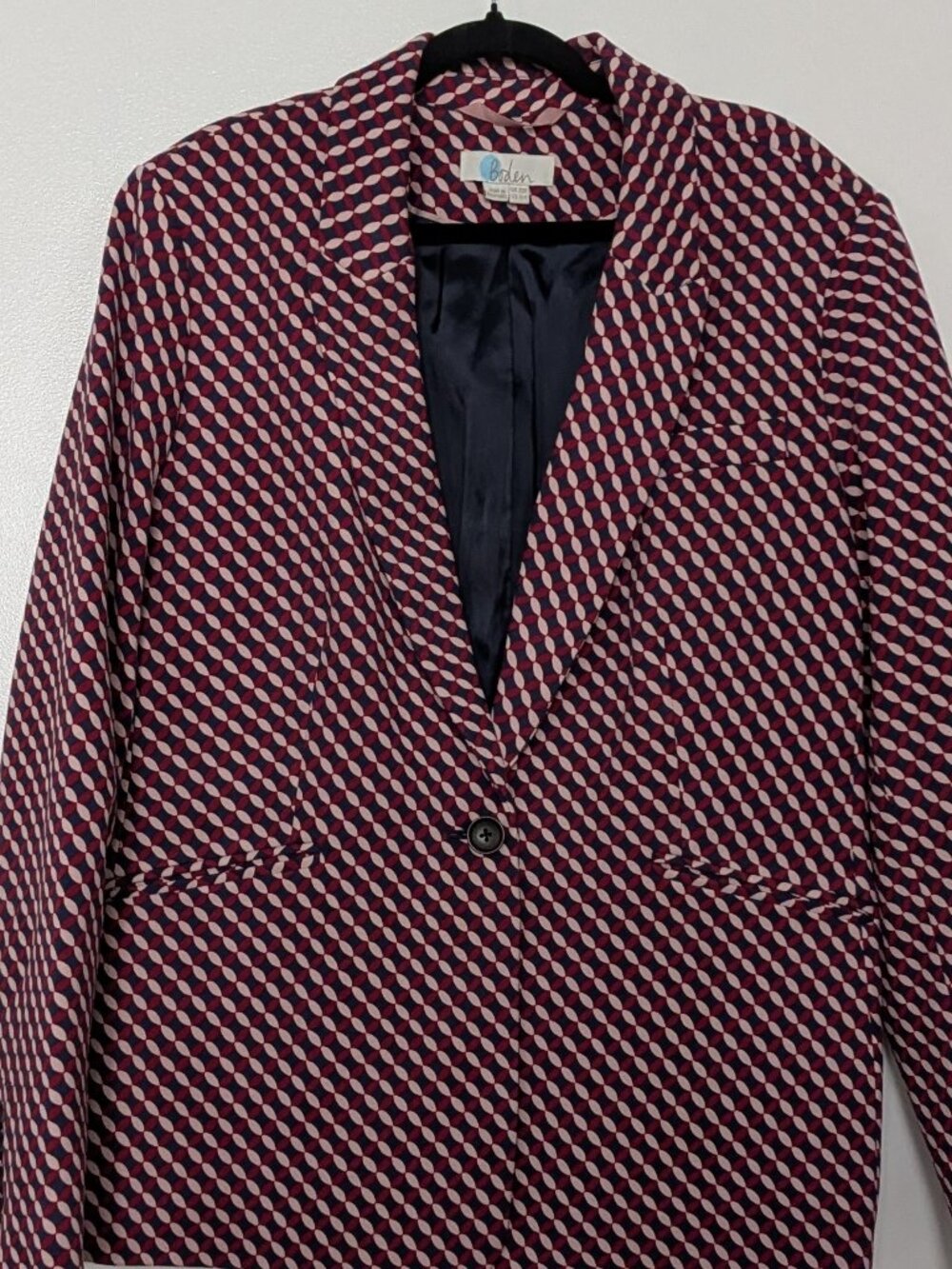 BODEN - Patterened Ponte Blazer in Wine/Trellis - Sz 16